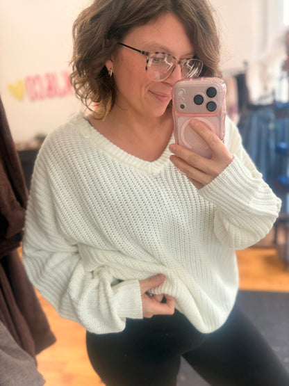 Oversized V-Neck Knit Sweater