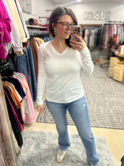 Basic Cotton V Neck Long Sleeve