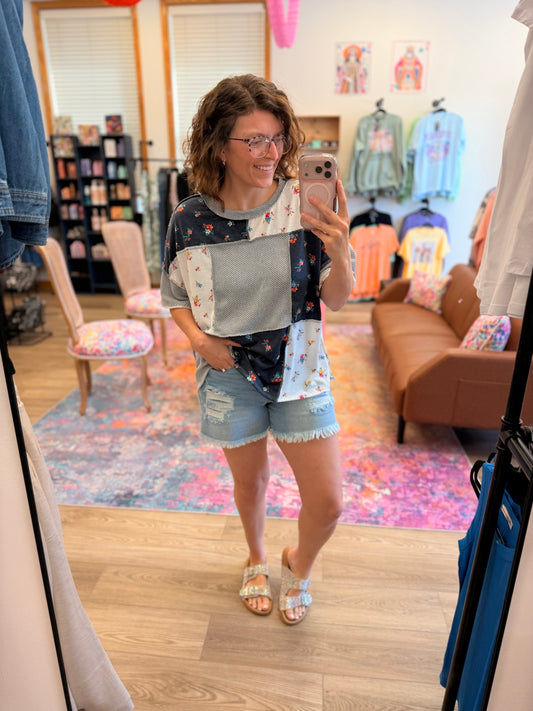 Patchwork Floral Mixed Print Top