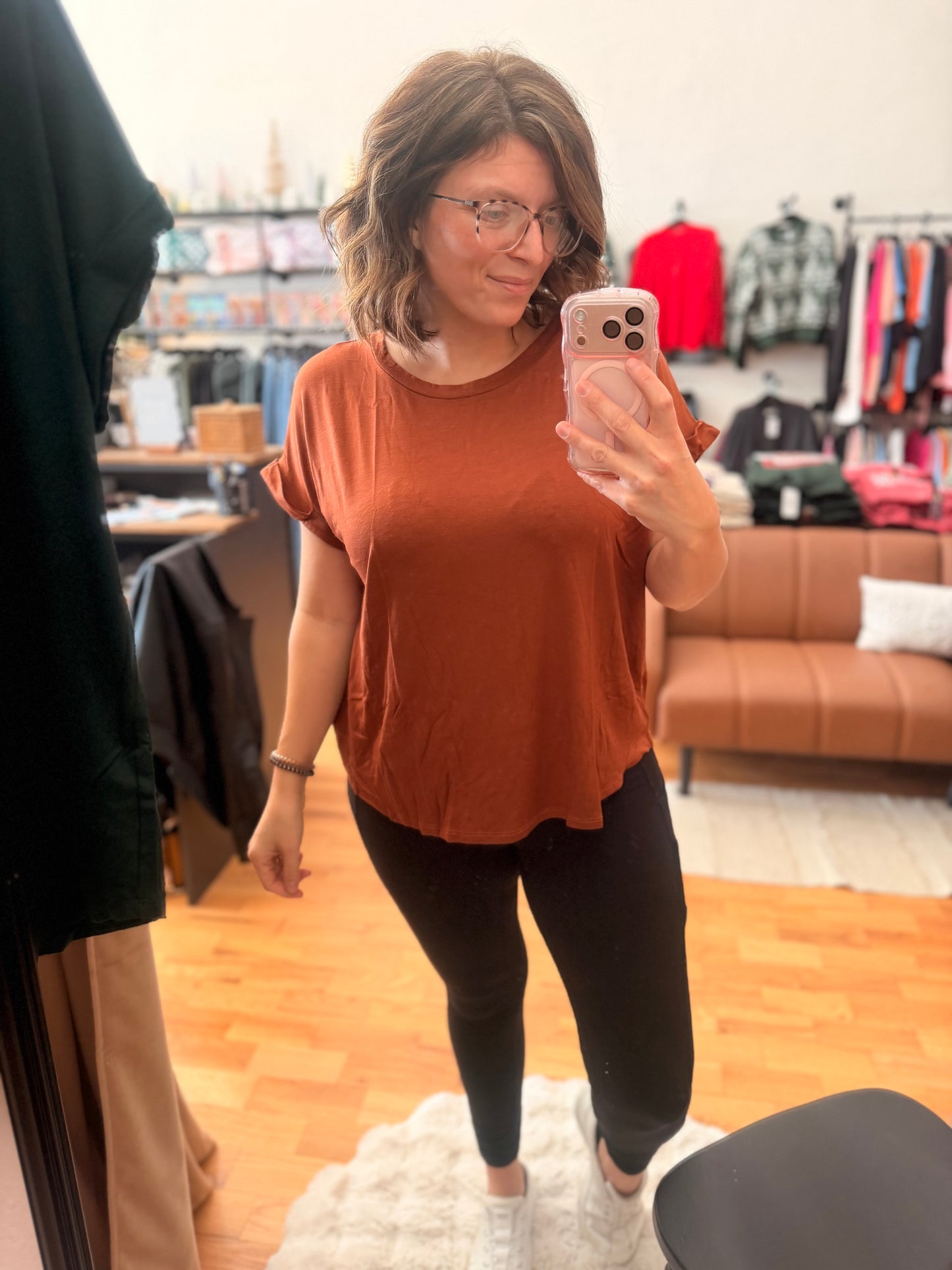 Rayon High Neck Rolled Sleeve Tee