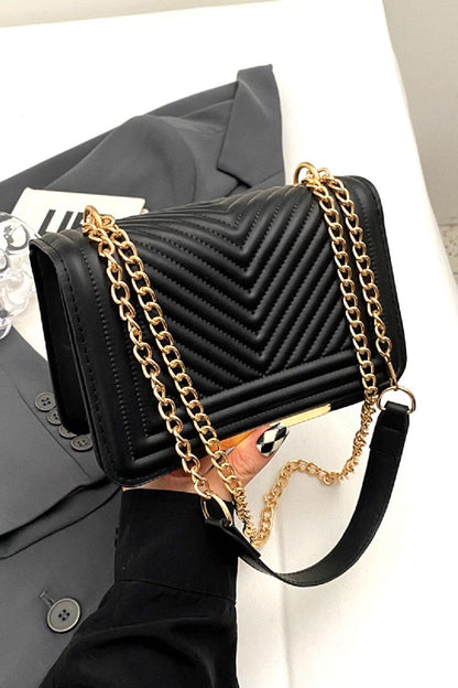 Vegan Leather Chevron Grid Crossbody Bag