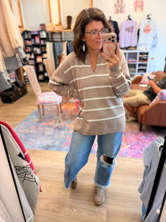 V Notch Super Soft Stripe Sweater