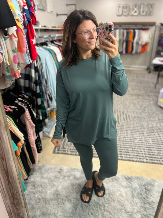 Buttery Soft Long Sleeve Loungewear Set in Ash Jade