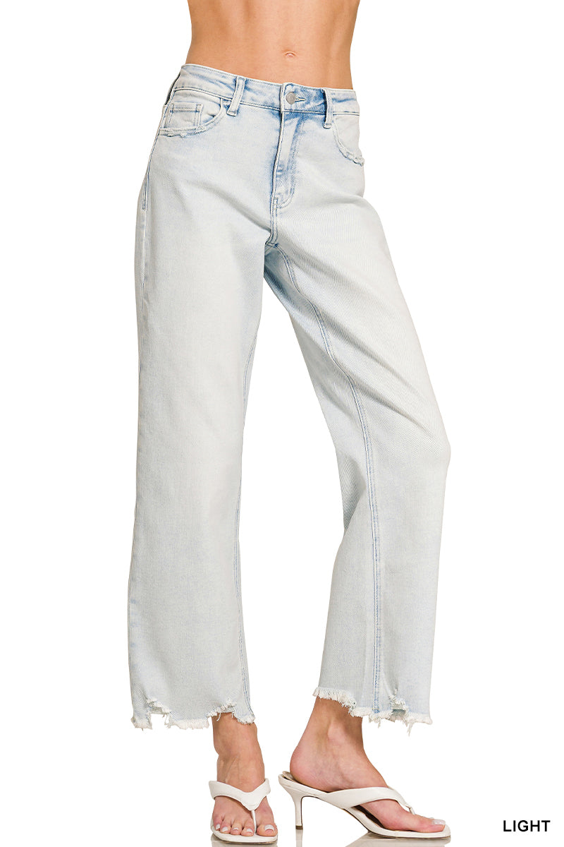 Zenana Light Wash Raw Hem Cropped Denim