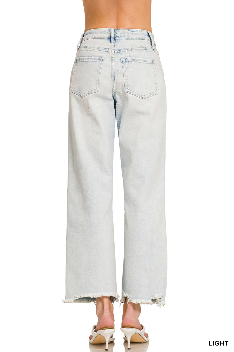 Zenana Light Wash Raw Hem Cropped Denim