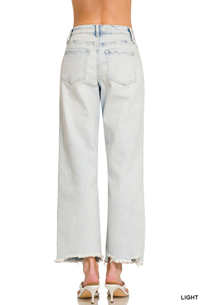 Zenana Light Wash Raw Hem Cropped Denim