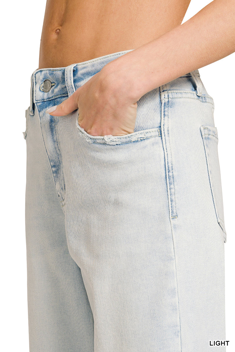 Zenana Light Wash Raw Hem Cropped Denim