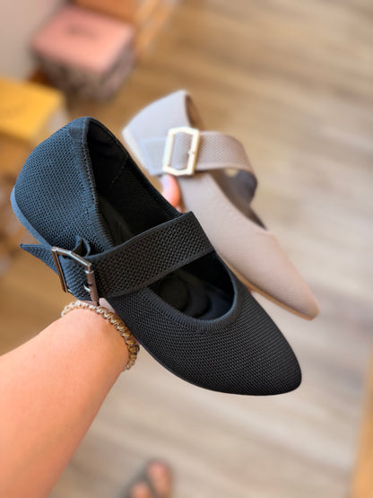 Textured Buckle Mary Jane Flat