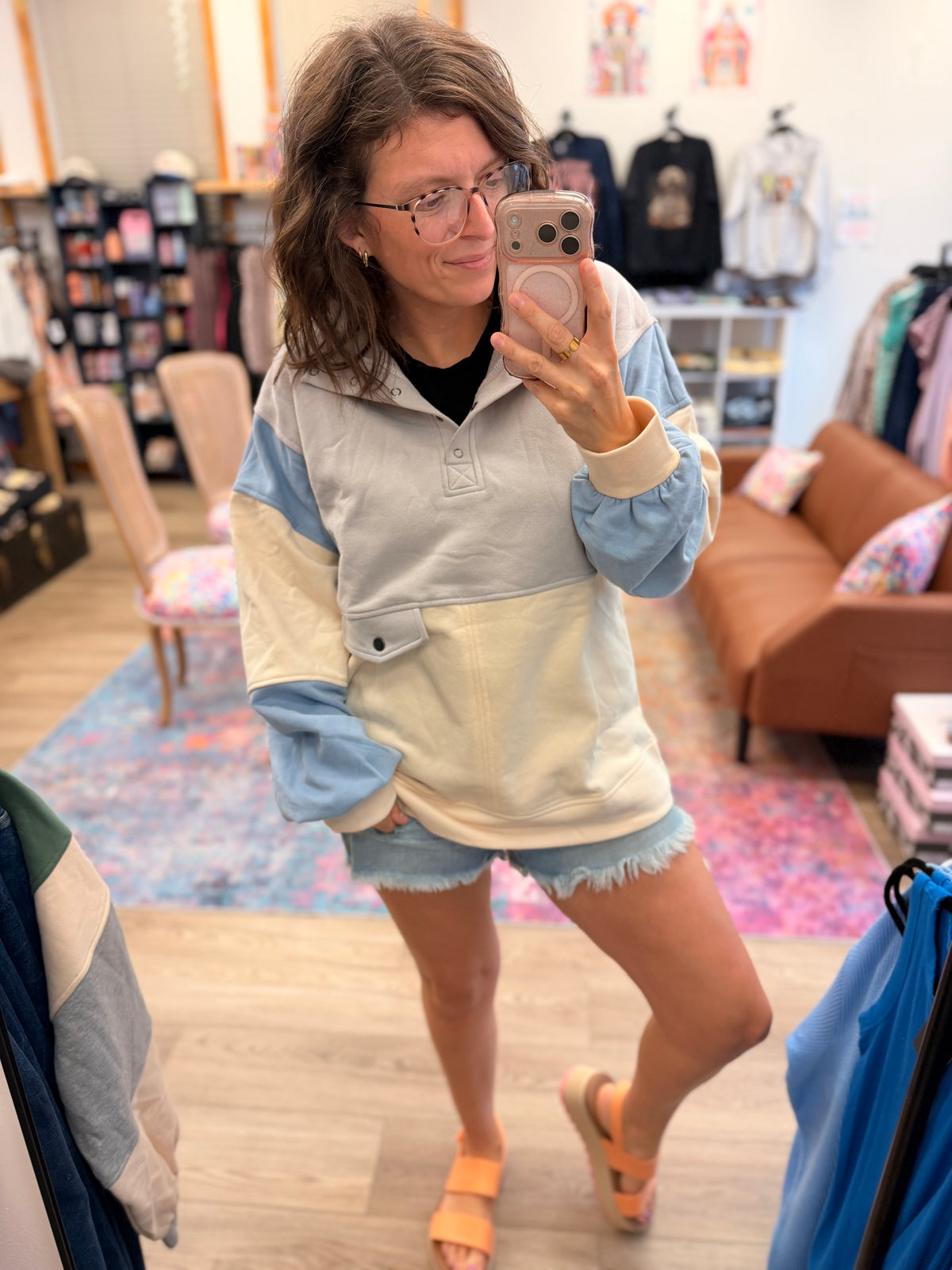 Colorblock Half Snap Sweatshirt