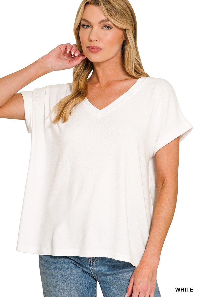 Lightweight Hacci V-Neck Short Sleeve Tee