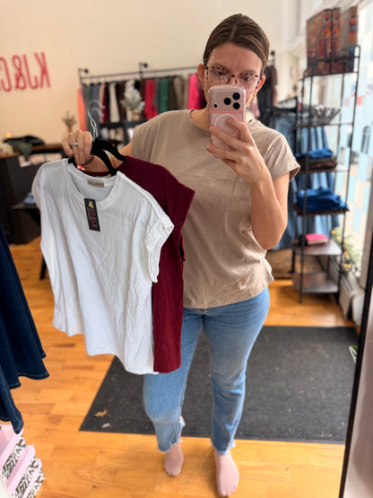 DOORBUSTER-Basic Rolled Sleeve Cotton Tee