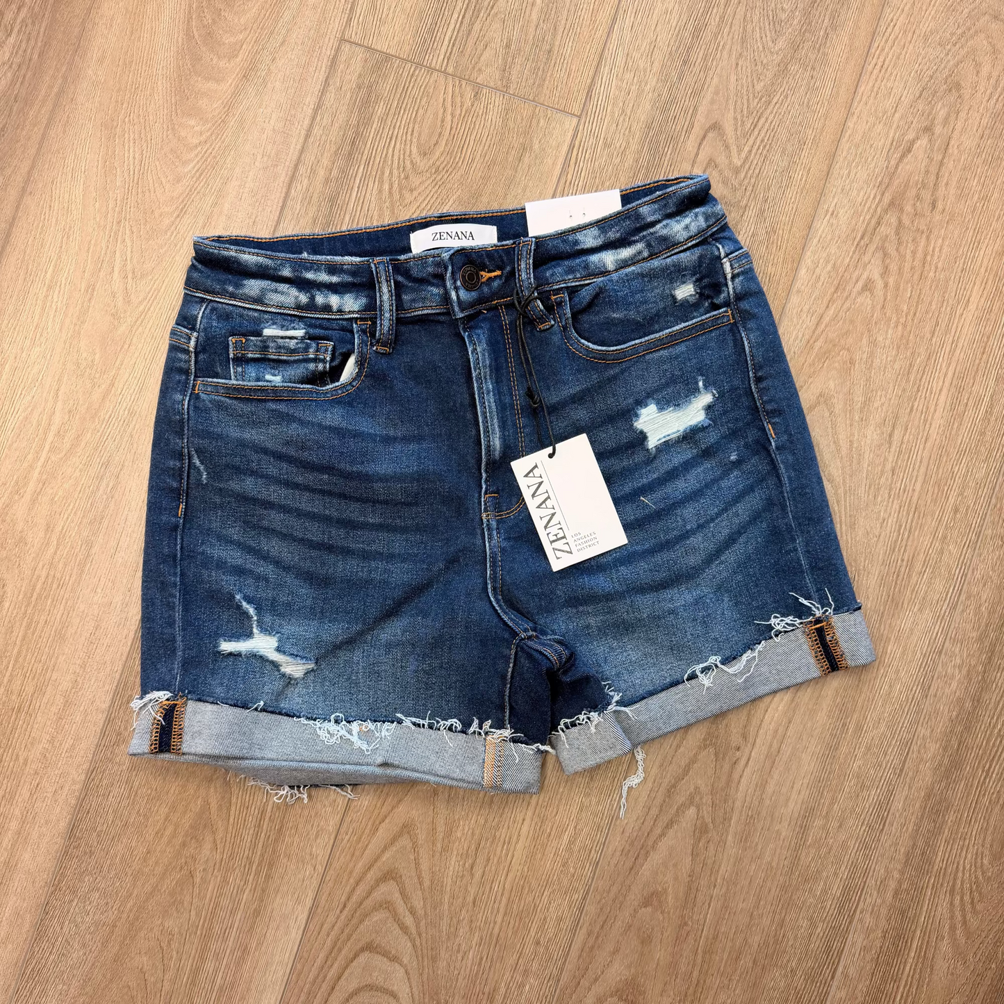 Dark Wash Cuffed Denim Shorts