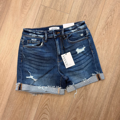 Dark Wash Cuffed Denim Shorts