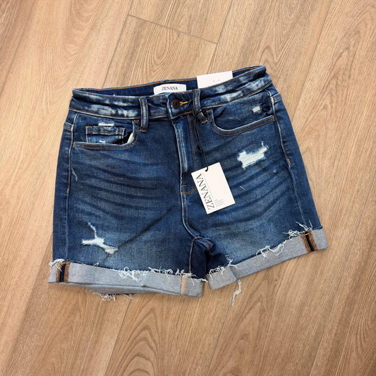 Dark Wash Cuffed Denim Shorts