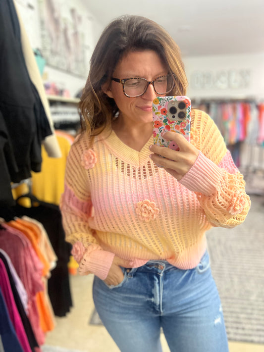 Sunset Blooms Open Knit Sweater