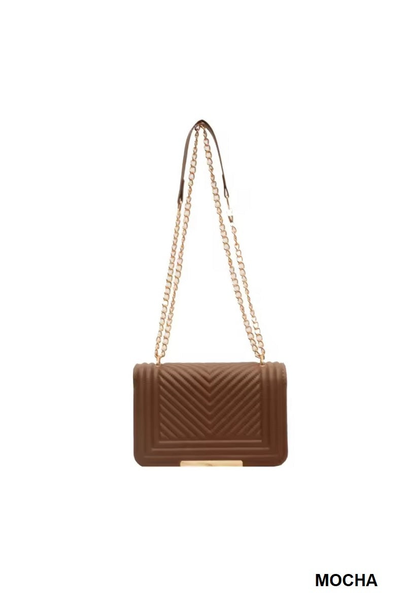 Vegan Leather Chevron Grid Crossbody Bag
