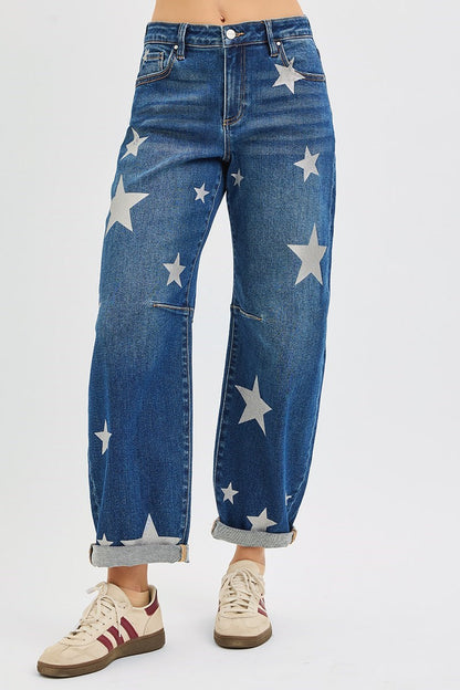 Risen Mid Rise Ankle Barrel Star Jeans