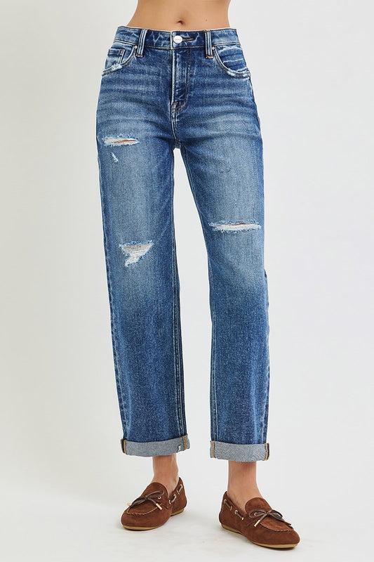 Risen High Rise Distressed Boyfriend