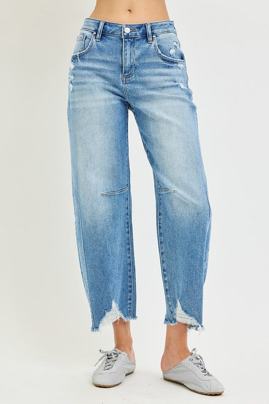 Risen Slouchy Distressed Hem Cropped Barrel