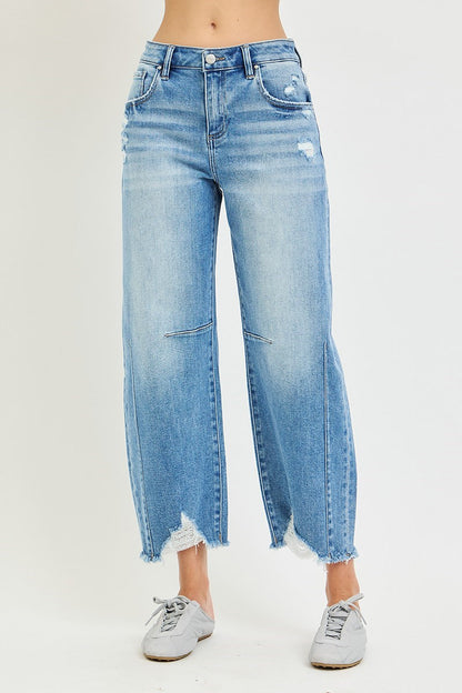 Risen Slouchy Distressed Hem Cropped Barrel