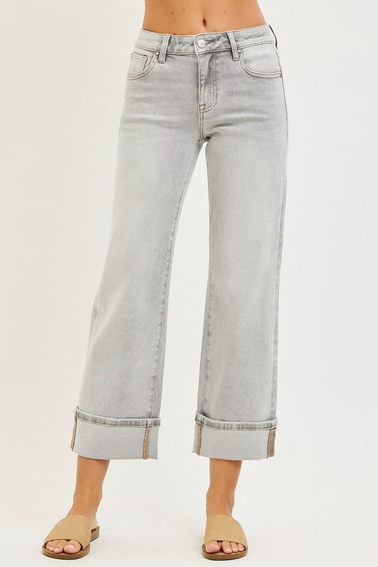 Risen Mid Rise Light Grey Crop