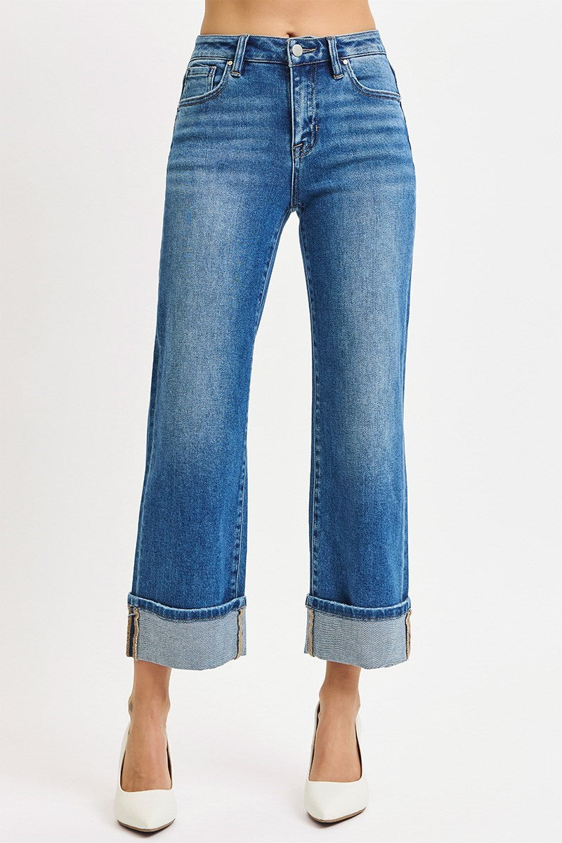 Risen Mid Rise Crop Straight Cuffed Jean
