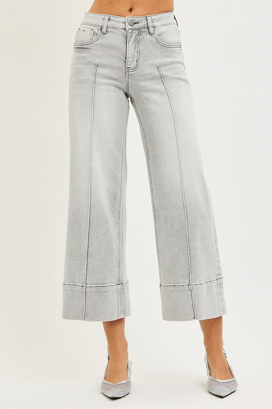 Tummy Control Mid Rise Light Grey Wide Denim