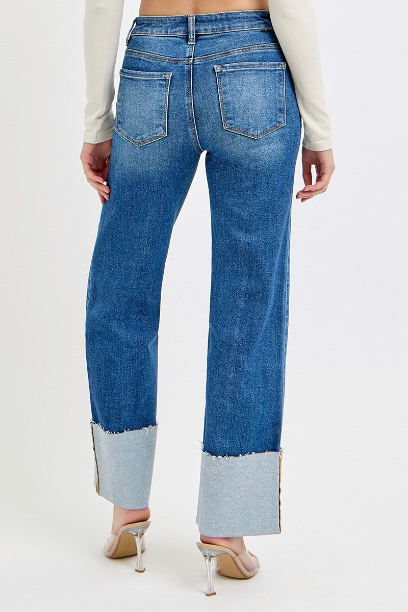 High Rise Ankle Cuff Risen Denim