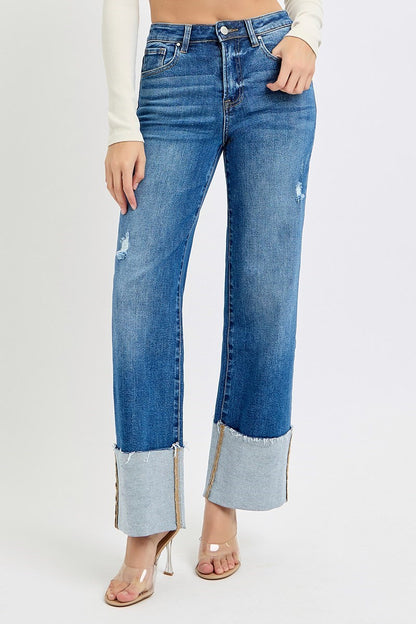 High Rise Ankle Cuff Risen Denim