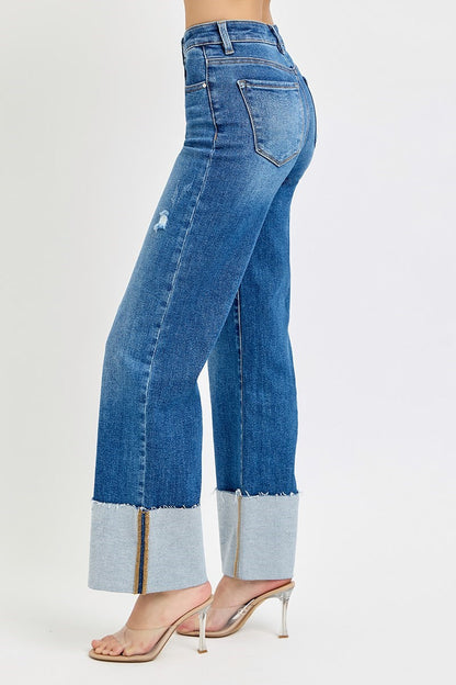 High Rise Ankle Cuff Risen Denim