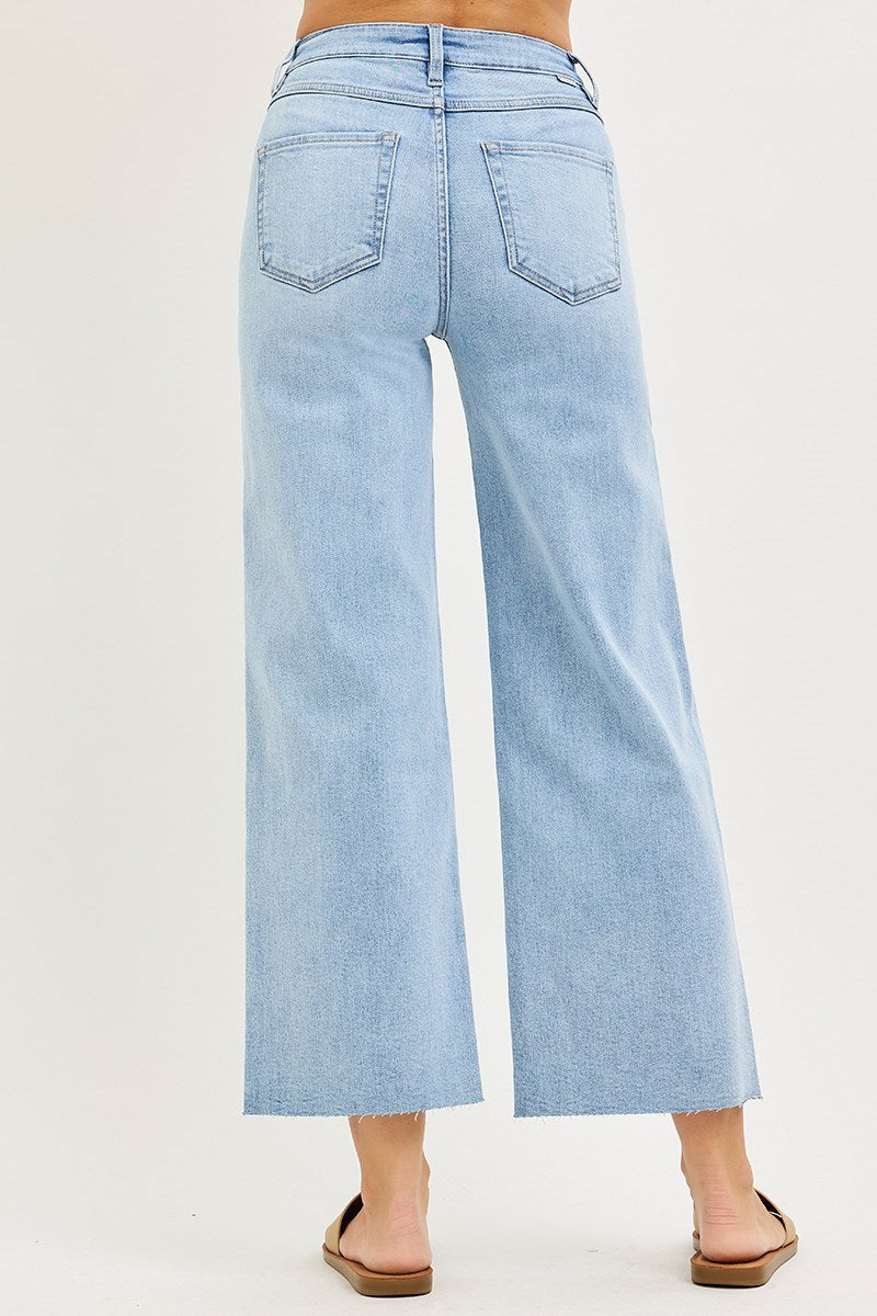 Risen Tummy Control High Rise Crop Wide Leg Jeans