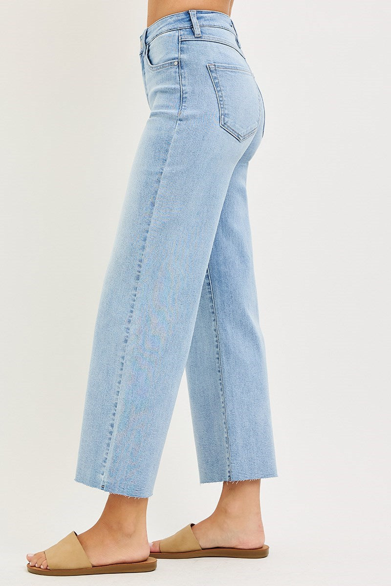 Risen Tummy Control High Rise Crop Wide Leg Jeans