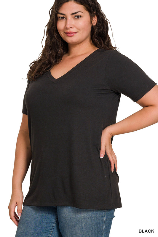 Zenana Classic Black V-Neck T