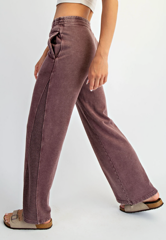 Mineral Wash Wide Leg Pants-LONG