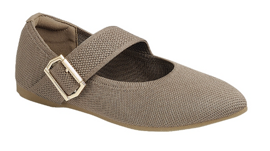 Textured Buckle Mary Jane Flat