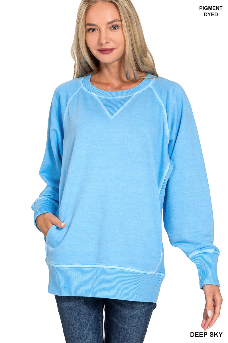 Pigment Dyed French Terry Pullover With Pockets
