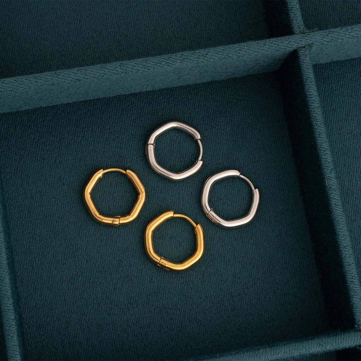 Geometric Huggie Hoop Earrings 18K Gold PVD Stainless Steel