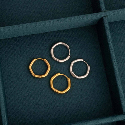 Geometric Huggie Hoop Earrings 18K Gold PVD Stainless Steel