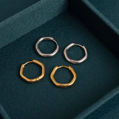 Geometric Huggie Hoop Earrings 18K Gold PVD Stainless Steel