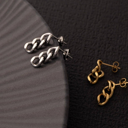 Curb Chain Dangle Earrings 18K Gold PVD Stainless Steel