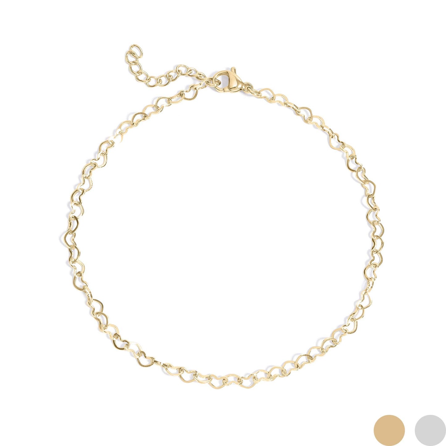 18K Gold Stainless Steel Linked Hearts Anklet