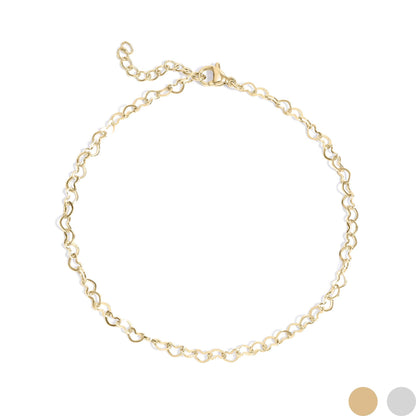 18K Gold Stainless Steel Linked Hearts Anklet