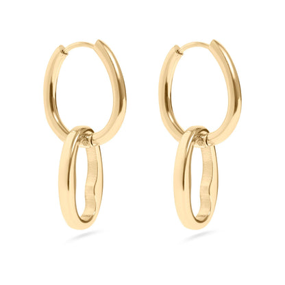 Interlocked Oval Pendant Earrings 18K Gold PVD Stainless Steel