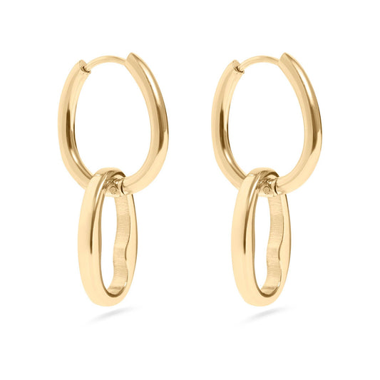 Interlocked Oval Pendant Earrings 18K Gold PVD Stainless Steel