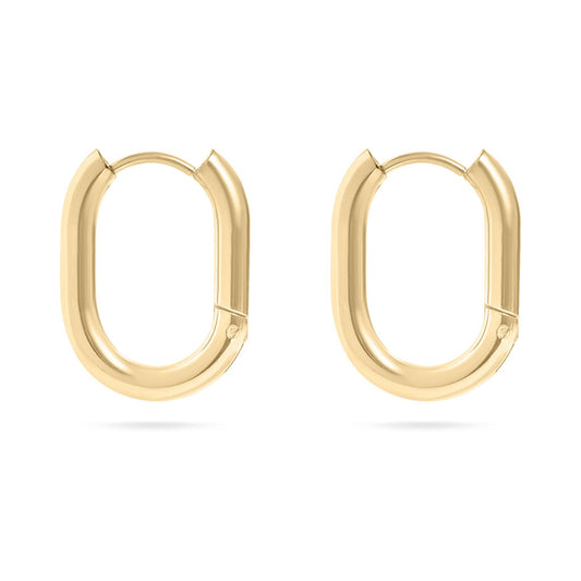 18K Gold Stainless Steel Oval Huggie Earrings
