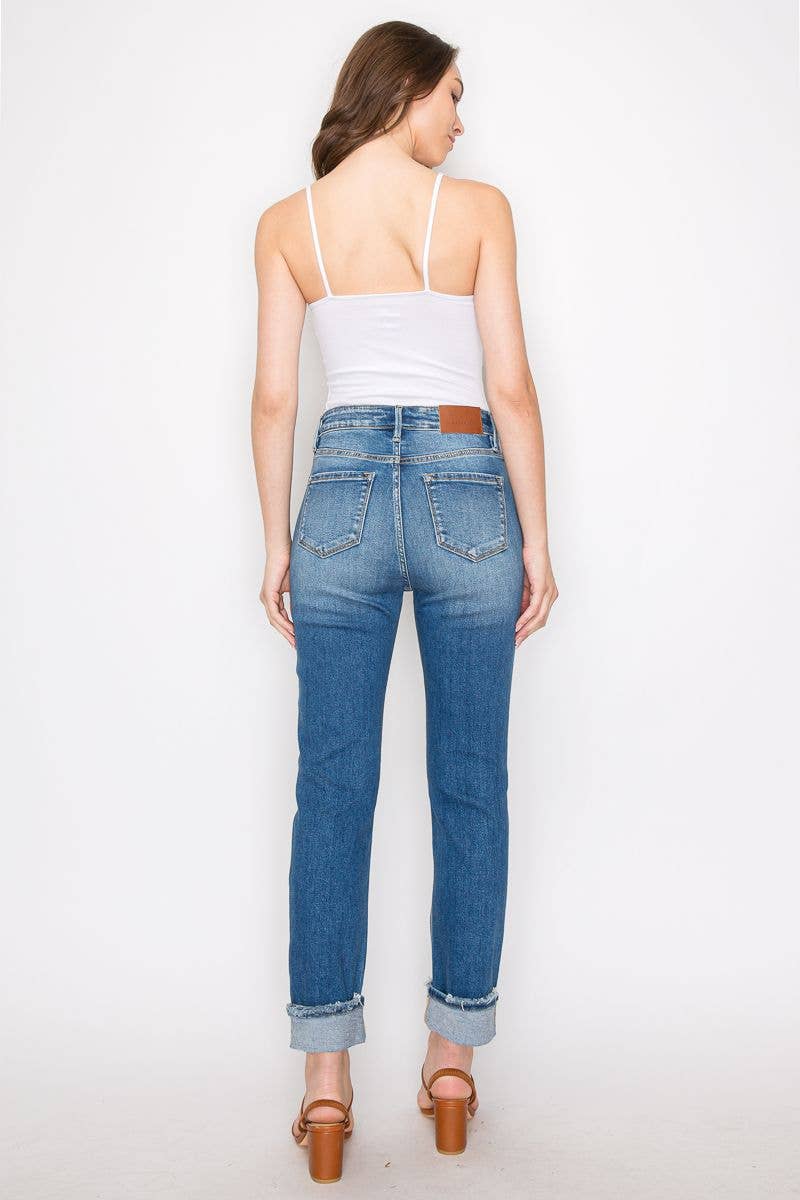 High Rise Mesh Tummy Control Straight Jeans