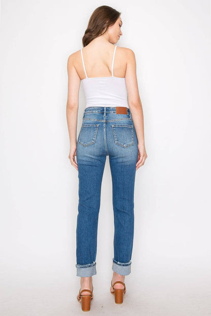 High Rise Mesh Tummy Control Straight Jeans