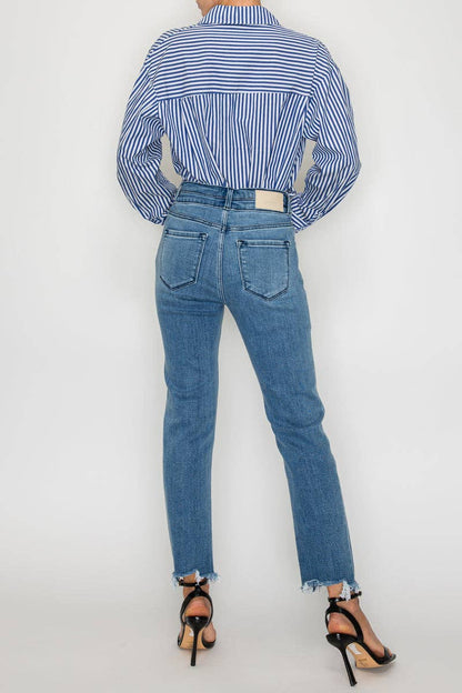High Rise Double Waistband Straight Jean
