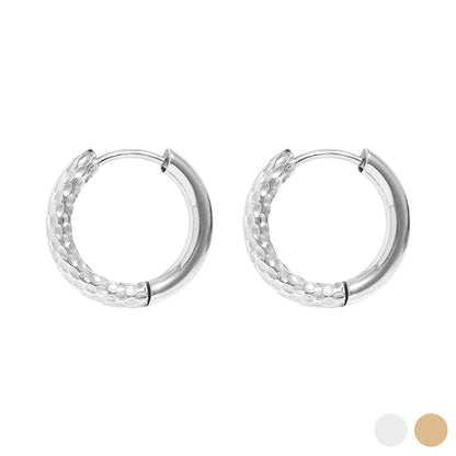 Half Textured Huggie Hoop Earrings 18K Gold PVD Stainless Steel