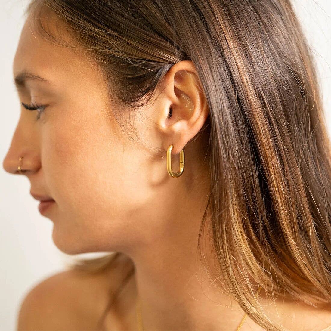 18K Gold Stainless Steel Oval Huggie Earrings